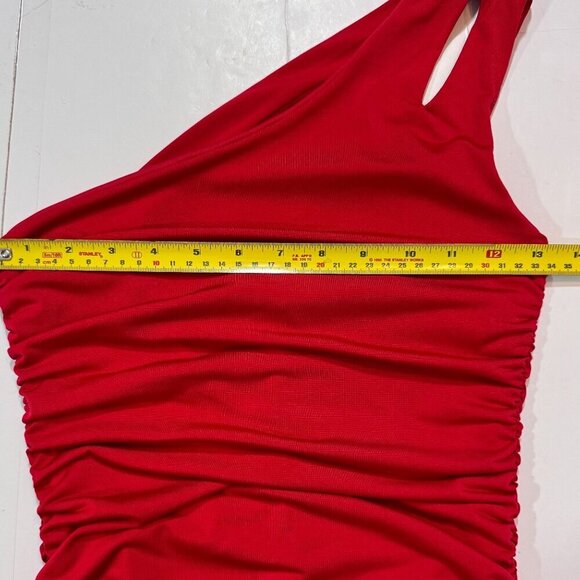 Treebarn Red One-Shoulder Ruched Bodycon Mini Dress XS Stretch Knit Sexy Party - Picture 10 of 11